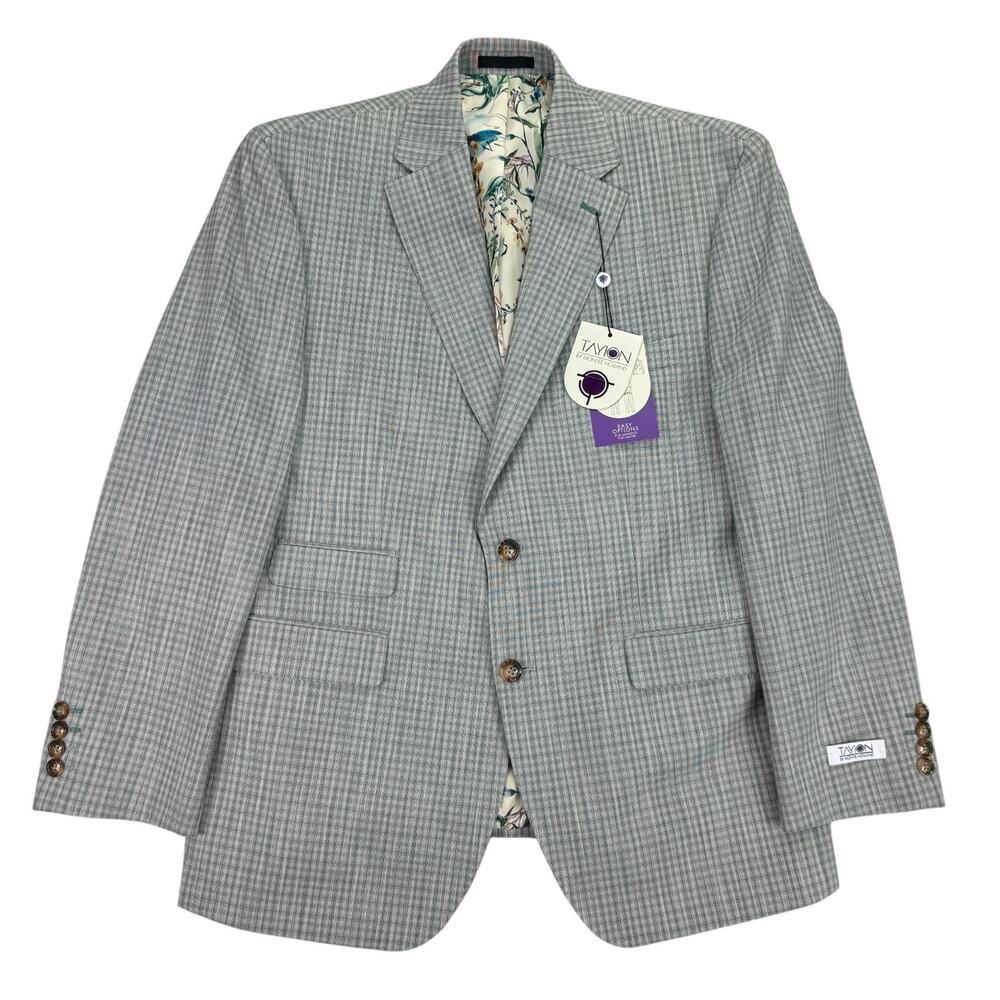 Tayion Mens Agordy Regular Fit Plaid Suit Jacket Gray Green 40S